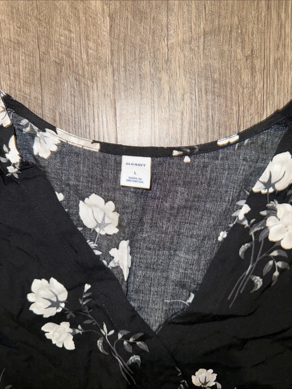 Old Navy Black Floral Wrap Top with Tie Waist